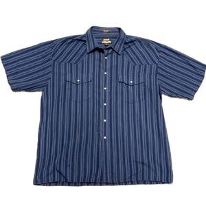 Outlaw Vintage 90s Blue Stripe Pearl Snap Short Sleeve Western Shirt Size 1X Big